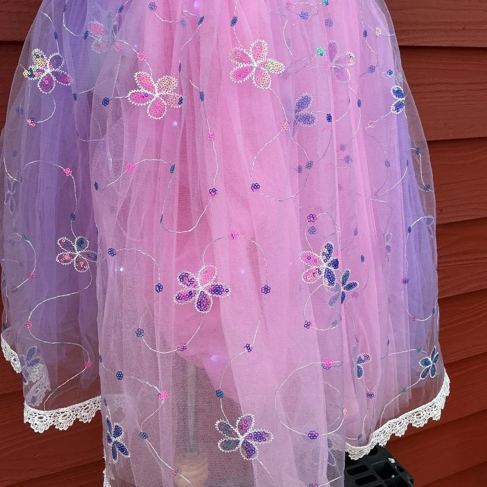 Girls Pink Purple Sequined Light Up Tulle Princess Dress Size 5/110 Lace Costume